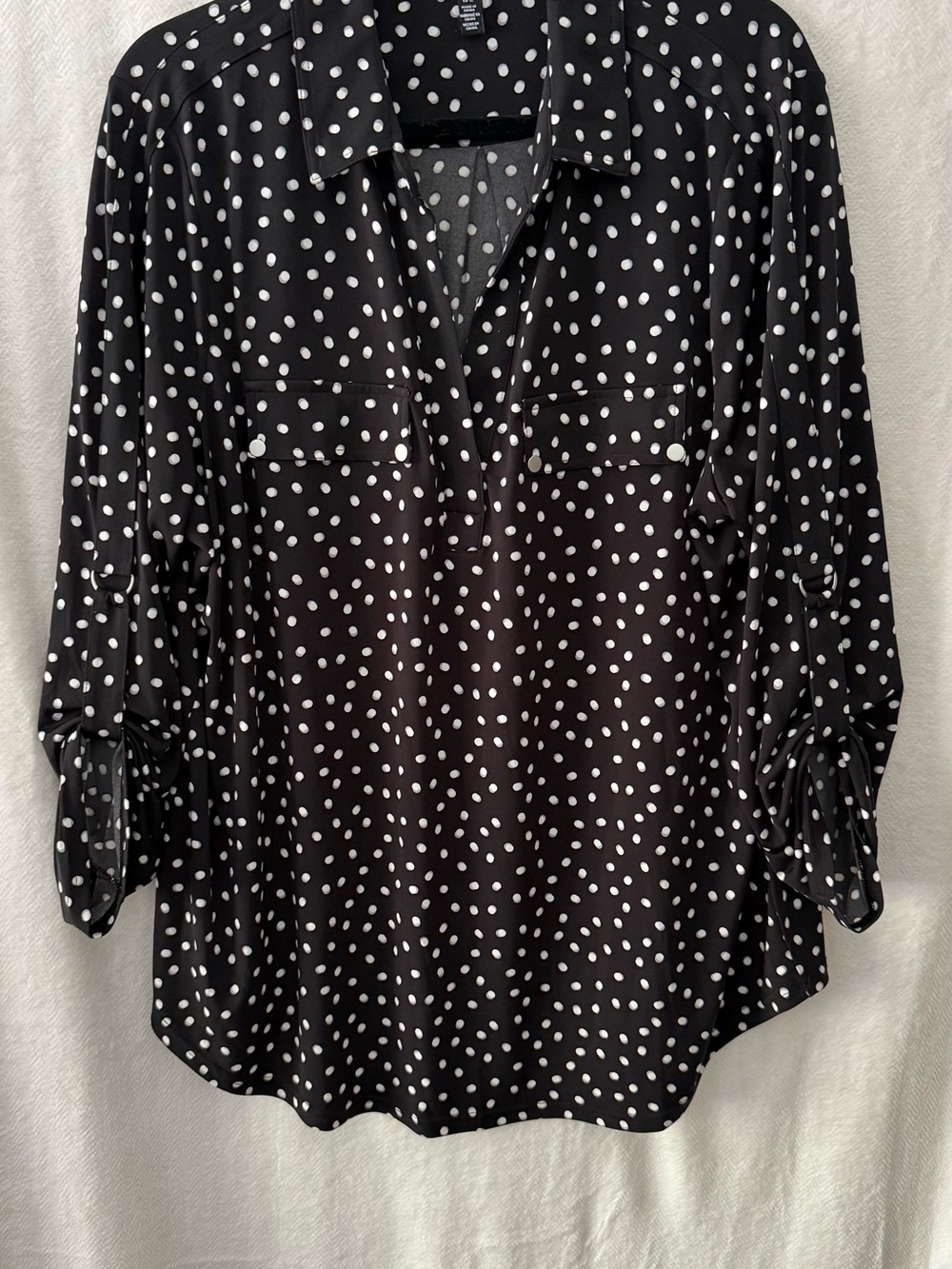 Jones New York Black and White Polka Dot Button-Down Blouse